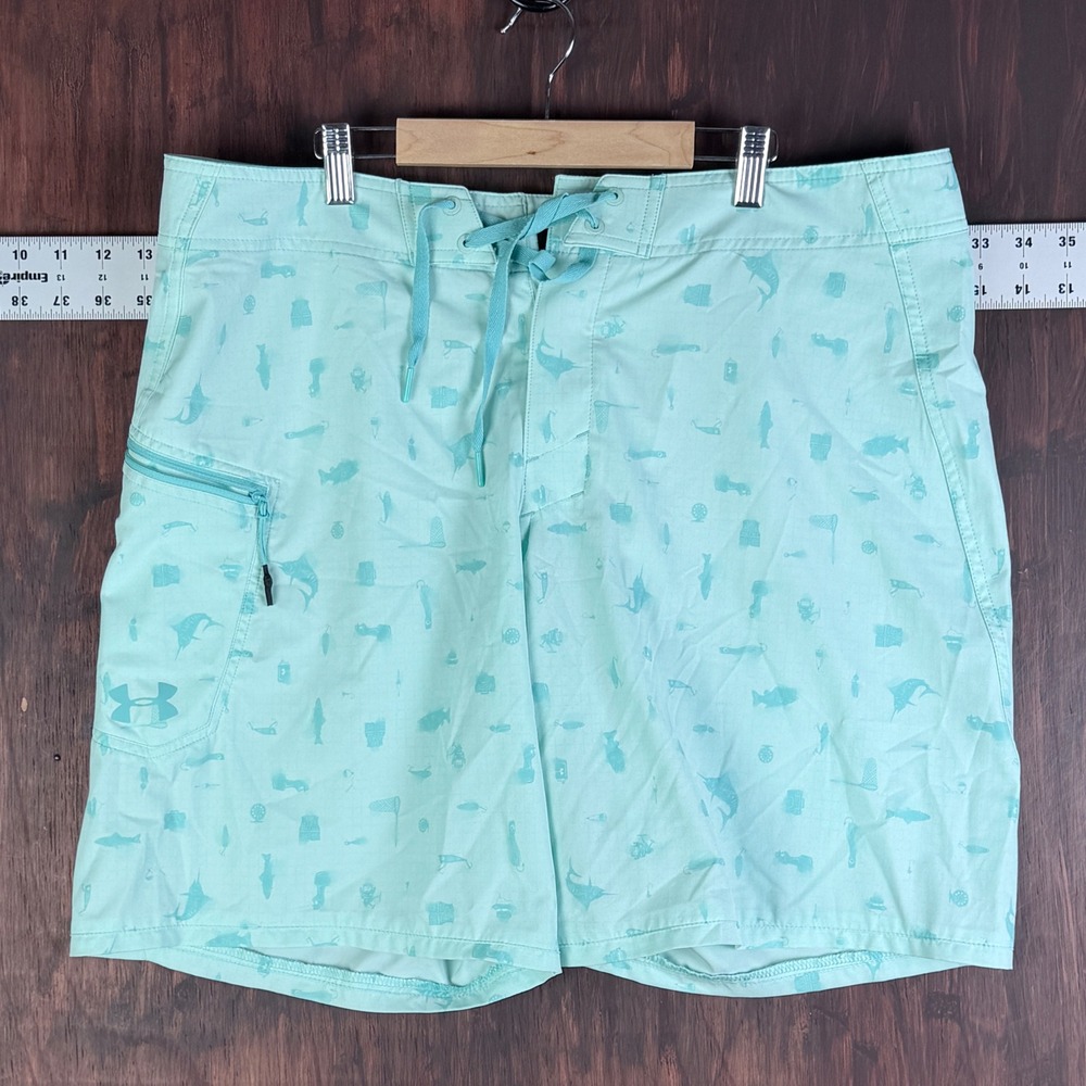 Under Armour Fishing Board Shorts Mint Green HeatGear Mens‎ 38 1325888